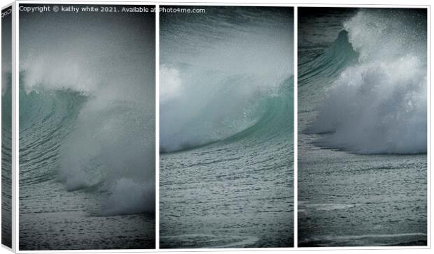 Cornwall waves, three waves Canvas Print by kathy white