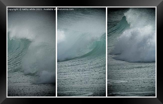 Cornwall waves, three waves Framed Print by kathy white