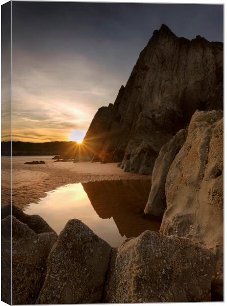 Sunset at Three Cliffs Bay Canvas Print by Leighton Collins
