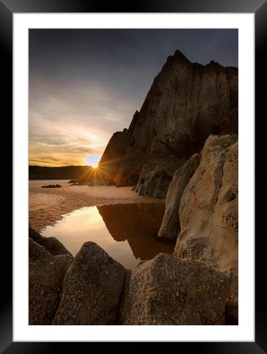 Sunset at Three Cliffs Bay Framed Mounted Print by Leighton Collins