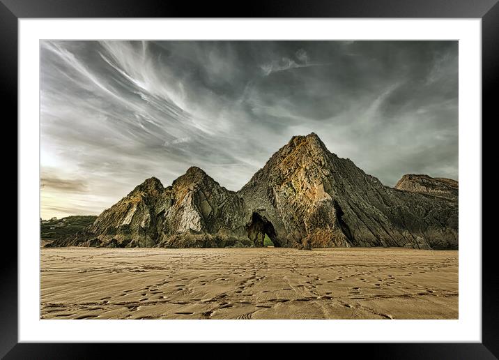 Jagged and dramatic Three Cliffs Bay Framed Mounted Print by Leighton Collins