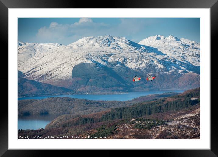 Two Sea Kings flying low over Loch Lomond Framed Mounted Print by George Robertson