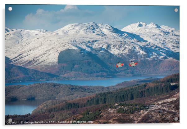 Two Sea Kings flying low over Loch Lomond Acrylic by George Robertson