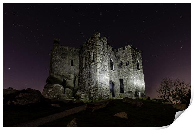 Carnbrea Castle at Night Cornwall Print by Ian Cocklin