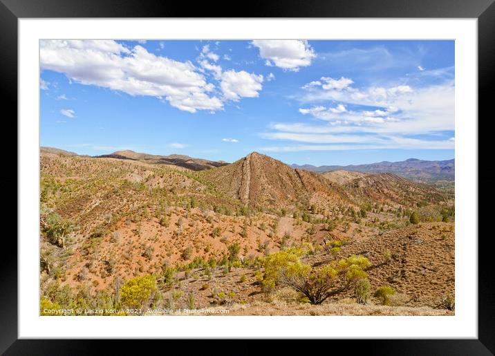 View from the Bunyeroo Valley Lookout - Wilpena Pound Framed Mounted Print by Laszlo Konya