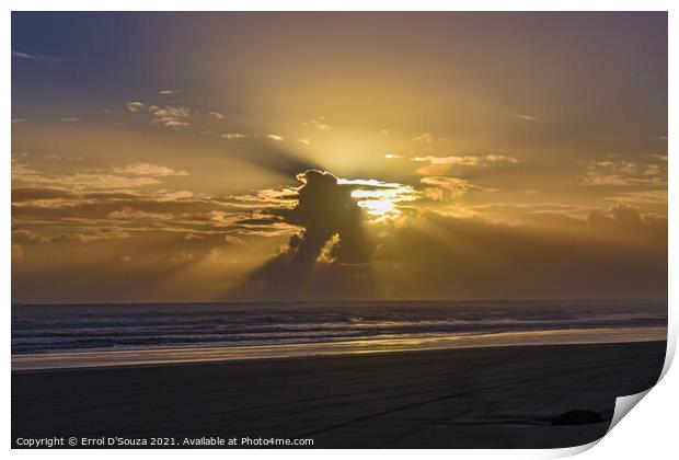 Golden Glow Sunset on Baylys Beach Print by Errol D'Souza