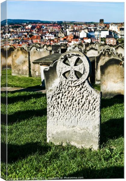 Old weathered headstone St. Marys church, Whitby Canvas Print by Ian Miller