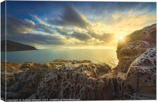 Buca delle Fate rocks at sunset. Tuscany Canvas Print by Stefano Orazzini