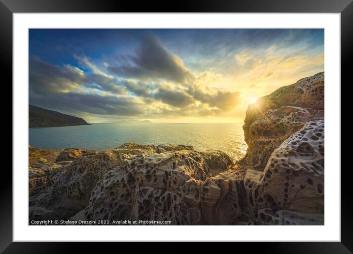 Buca delle Fate rocks at sunset. Tuscany Framed Mounted Print by Stefano Orazzini