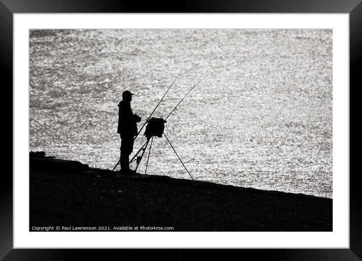 Silhouette of a fisherman Framed Mounted Print by Paul Lawrenson