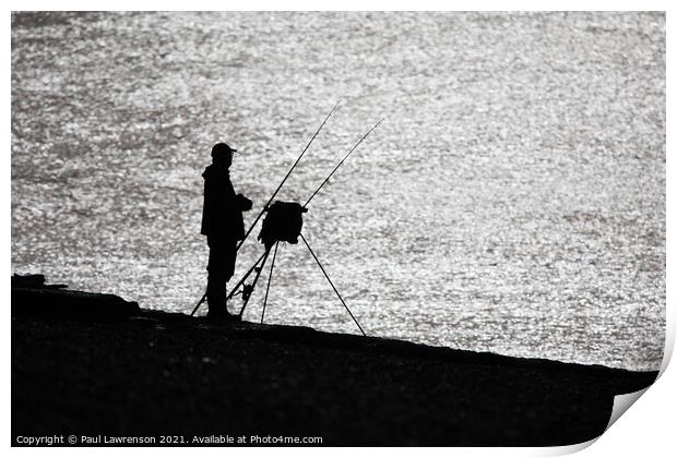 Silhouette of a fisherman Print by Paul Lawrenson