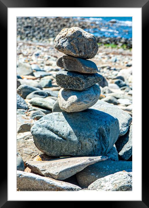 Beach Pebble Tower Framed Mounted Print by James Lavott
