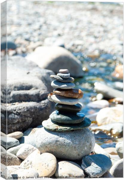 Pebbles Tower And Stream Canvas Print by James Lavott