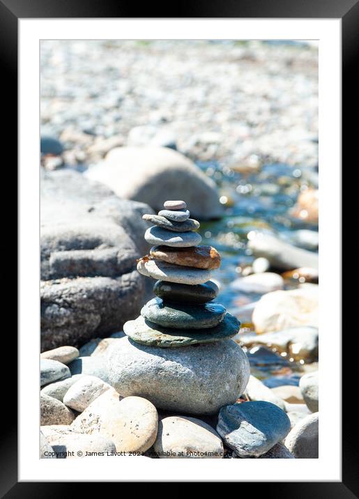 Pebbles Tower And Stream Framed Mounted Print by James Lavott