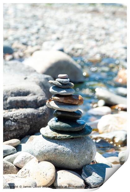 Pebbles Tower And Stream Print by James Lavott