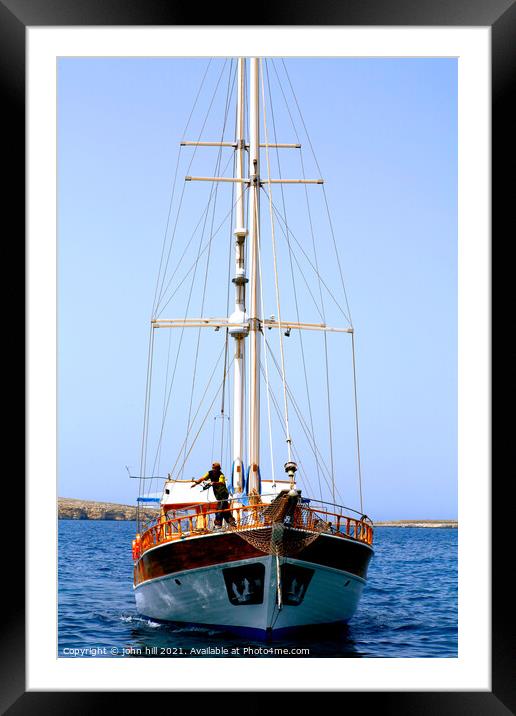 Sailing Yacht in St. Paul's Bay, Malta. Framed Mounted Print by john hill