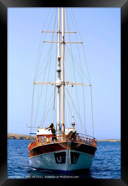 Sailing Yacht in St. Paul's Bay, Malta. Framed Print by john hill