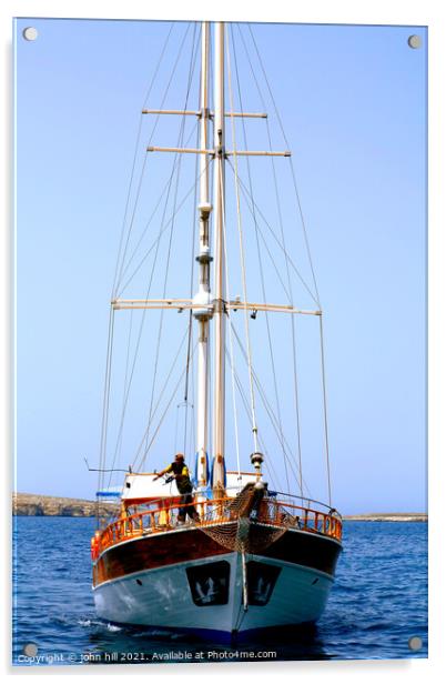 Sailing Yacht in St. Paul's Bay, Malta. Acrylic by john hill