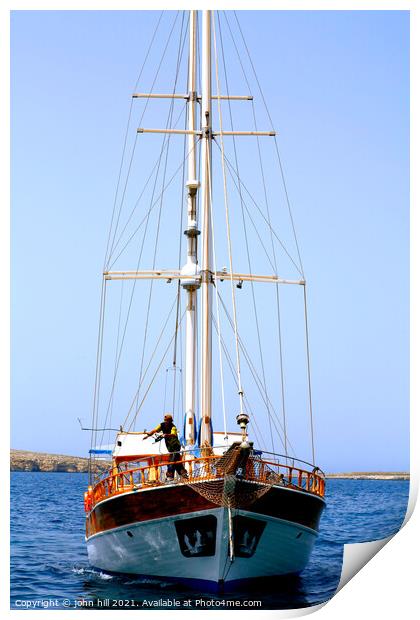 Sailing Yacht in St. Paul's Bay, Malta. Print by john hill