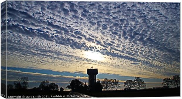 Mackerel Sky Over Bintree Water Tower Norfolk Canvas Print by GJS Photography Artist