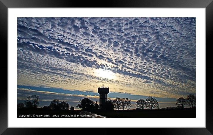 Mackerel Sky Over Bintree Water Tower Norfolk Framed Mounted Print by GJS Photography Artist