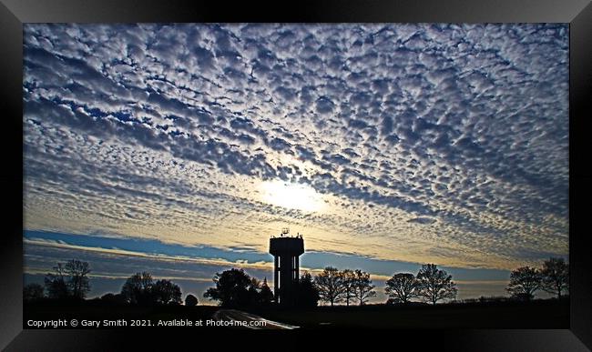 Mackerel Sky Over Bintree Water Tower Norfolk Framed Print by GJS Photography Artist