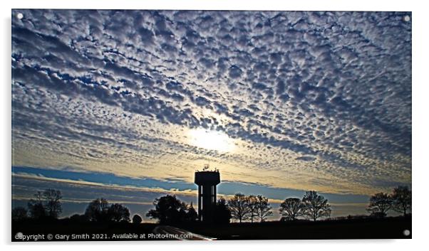Mackerel Sky Over Bintree Water Tower Norfolk Acrylic by GJS Photography Artist