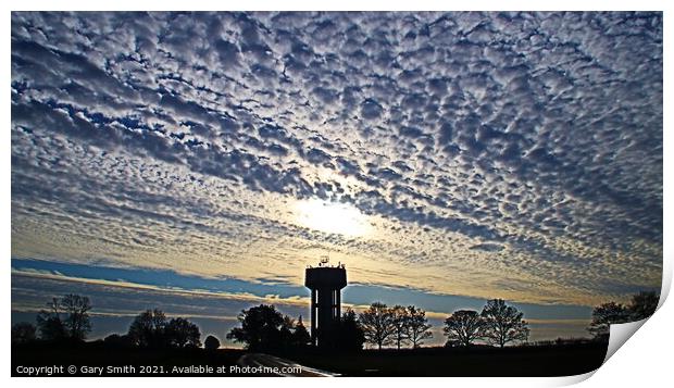 Mackerel Sky Over Bintree Water Tower Norfolk Print by GJS Photography Artist