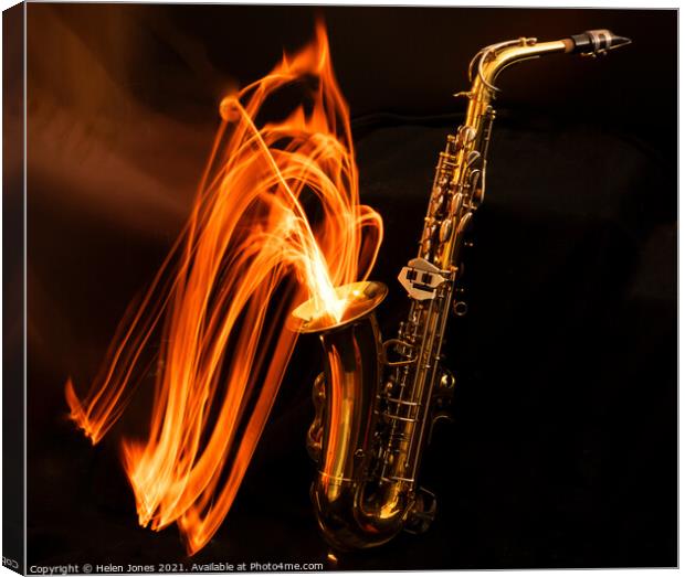Saxophone on fire Canvas Print by Helen Jones
