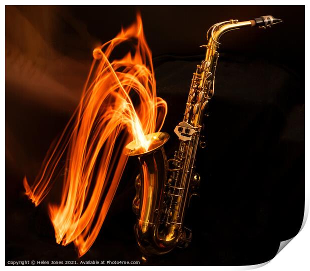 Saxophone on fire Print by Helen Jones