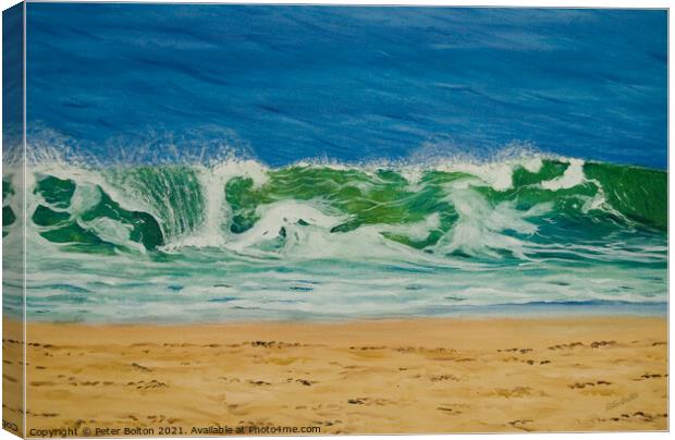 'Atlantic breaker'. Painting in oils by Peter Bolton. 2005. Canvas Print by Peter Bolton