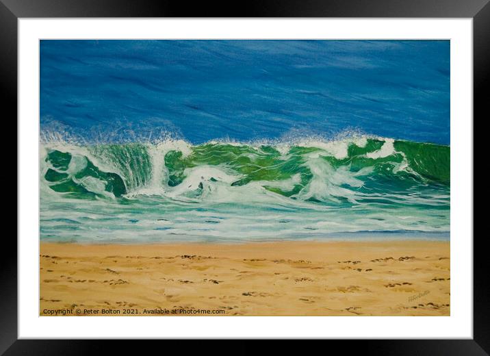 'Atlantic breaker'. Painting in oils by Peter Bolton. 2005. Framed Mounted Print by Peter Bolton
