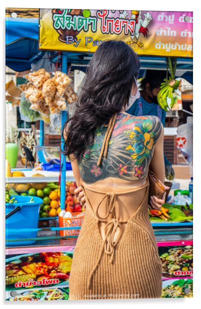 A woman from Thailand with a tattoo on her back Acrylic by Wilfried Strang