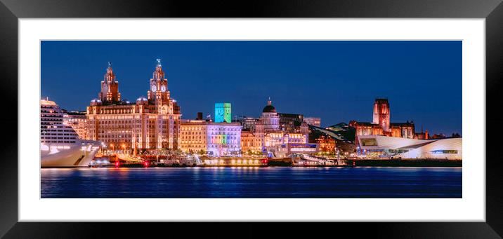Liverpool's Radiant Nighttime Waterfront Framed Mounted Print by Kevin Elias