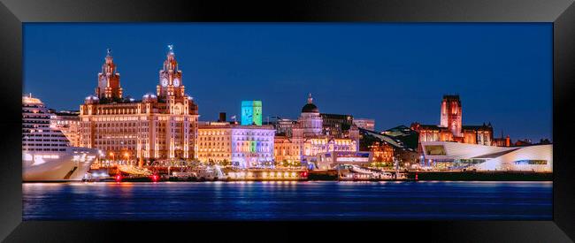 Liverpool's Radiant Nighttime Waterfront Framed Print by Kevin Elias
