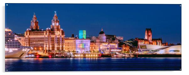 Liverpool's Radiant Nighttime Waterfront Acrylic by Kevin Elias