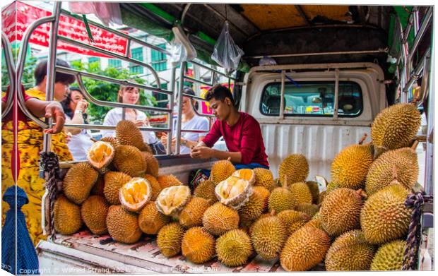 Durian for Sale in the Streets of Yangon Myanmar B Canvas Print by Wilfried Strang