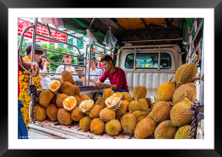 Durian for Sale in the Streets of Yangon Myanmar B Framed Mounted Print by Wilfried Strang