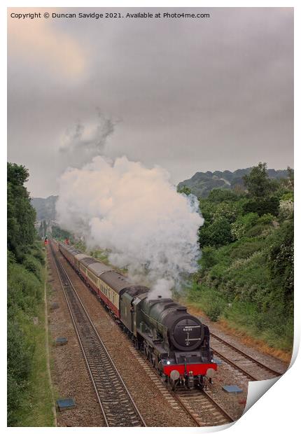 Royal Scot steam train leaves Bath Spa on a cold summers evening Print by Duncan Savidge