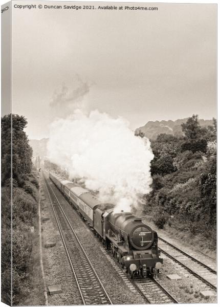 Royal Scot steam train leaves Bath Spa on a cold summers evening expresso black and white Canvas Print by Duncan Savidge