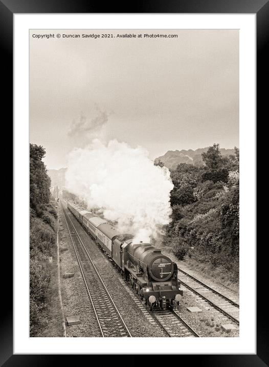 Royal Scot steam train leaves Bath Spa on a cold summers evening expresso black and white Framed Mounted Print by Duncan Savidge
