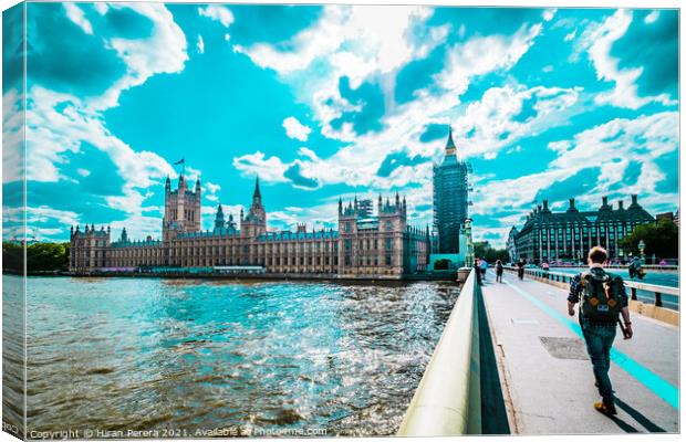 Westminster Bridge, Big Ben and the Palace of Westminster Canvas Print by Hiran Perera