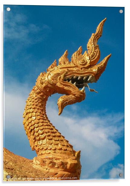 Buddist Dragon in Gold Acrylic by Ian Miller