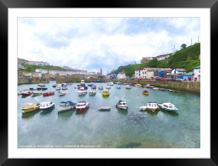 Tranquil Porthleven Harbour Framed Mounted Print by Beryl Curran