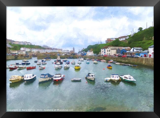 Tranquil Porthleven Harbour Framed Print by Beryl Curran
