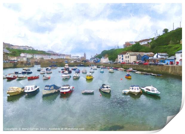 Tranquil Porthleven Harbour Print by Beryl Curran