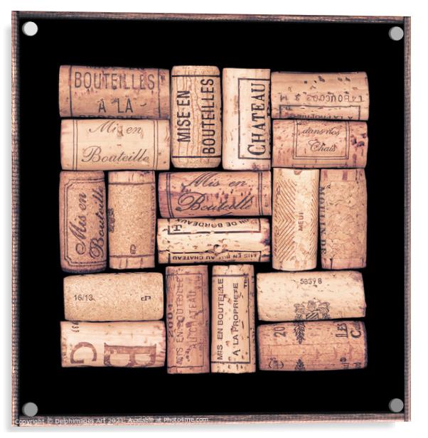 Collection of wine corks in a black frame Acrylic by Delphimages Art
