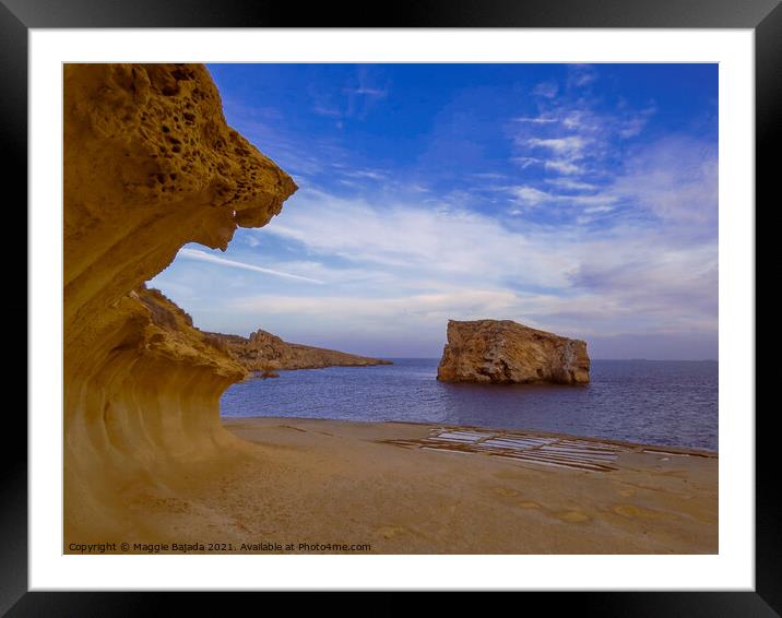 Pictureque of Coastal view with rock limestone and Framed Mounted Print by Maggie Bajada