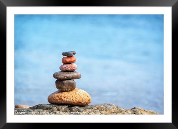 Pile of beach pebbles, zen balanced stones Framed Mounted Print by Delphimages Art