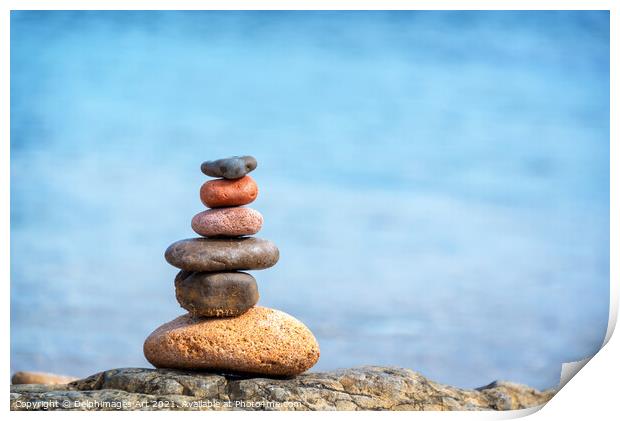Pile of beach pebbles, zen balanced stones Print by Delphimages Art